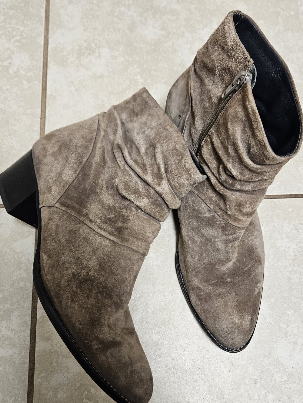 Paul Green Taupe Suede Ankle Boots with Side Zip